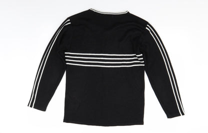 Paragon Womens Black Striped Knit Pullover Jumper Size M