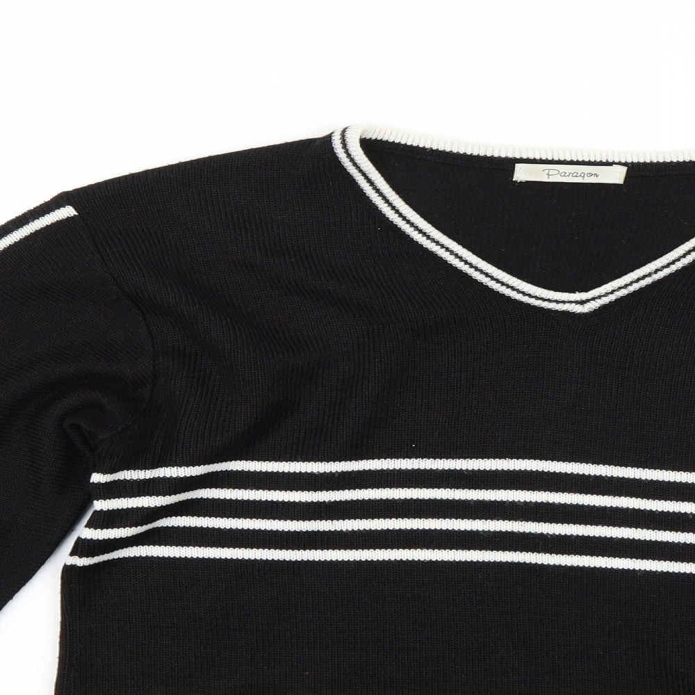 Paragon Womens Black Striped Knit Pullover Jumper Size M