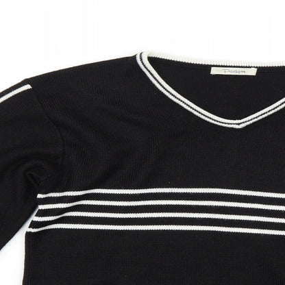 Paragon Womens Black Striped Knit Pullover Jumper Size M