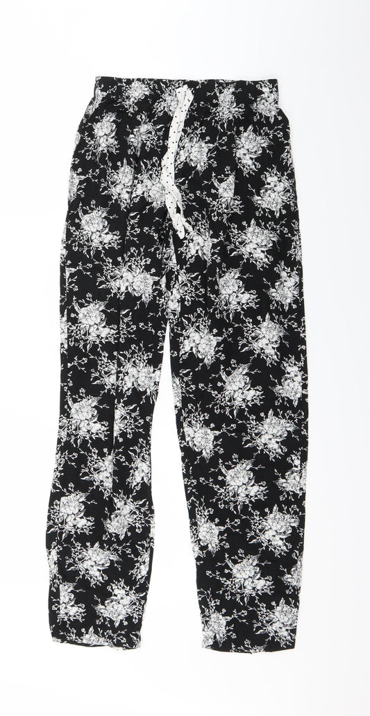 Primark Womens Black Floral Jersey Jogger Trousers Size XS L25 in - Lounge Pants