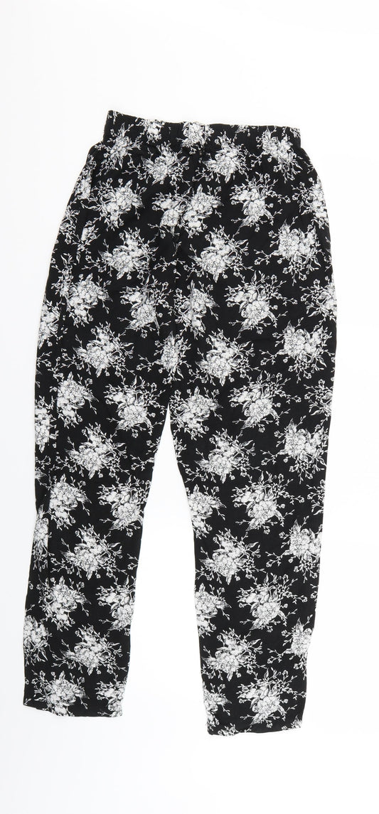 Primark Womens Black Floral Jersey Jogger Trousers Size XS L25 in - Lounge Pants