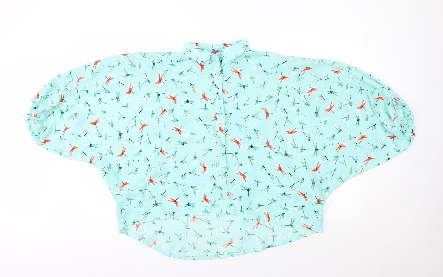 Boohoo Womens Blue Animal Print  Cropped Button-Up Size 10