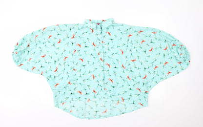 Boohoo Womens Blue Animal Print  Cropped Button-Up Size 10