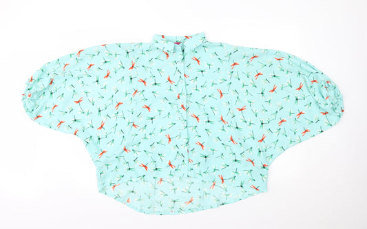 Boohoo Womens Blue Animal Print  Cropped Button-Up Size 10