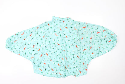 Boohoo Womens Blue Animal Print  Cropped Button-Up Size 10