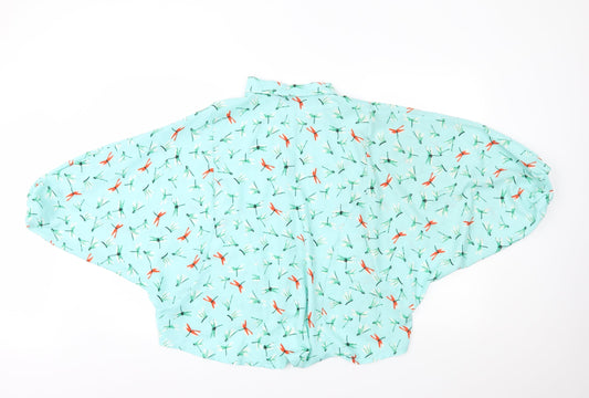 Boohoo Womens Blue Animal Print  Cropped Button-Up Size 10