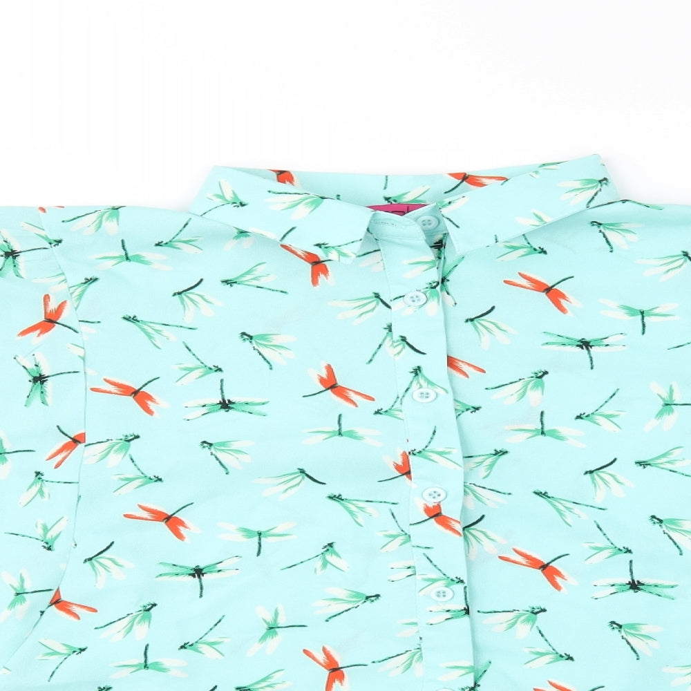 Boohoo Womens Blue Animal Print  Cropped Button-Up Size 10