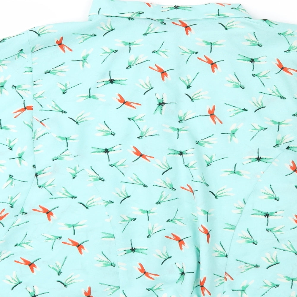 Boohoo Womens Blue Animal Print  Cropped Button-Up Size 10