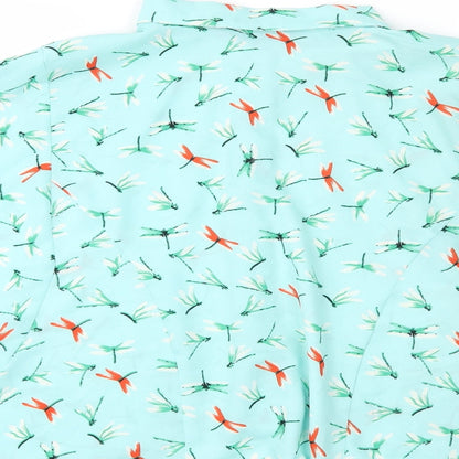 Boohoo Womens Blue Animal Print  Cropped Button-Up Size 10