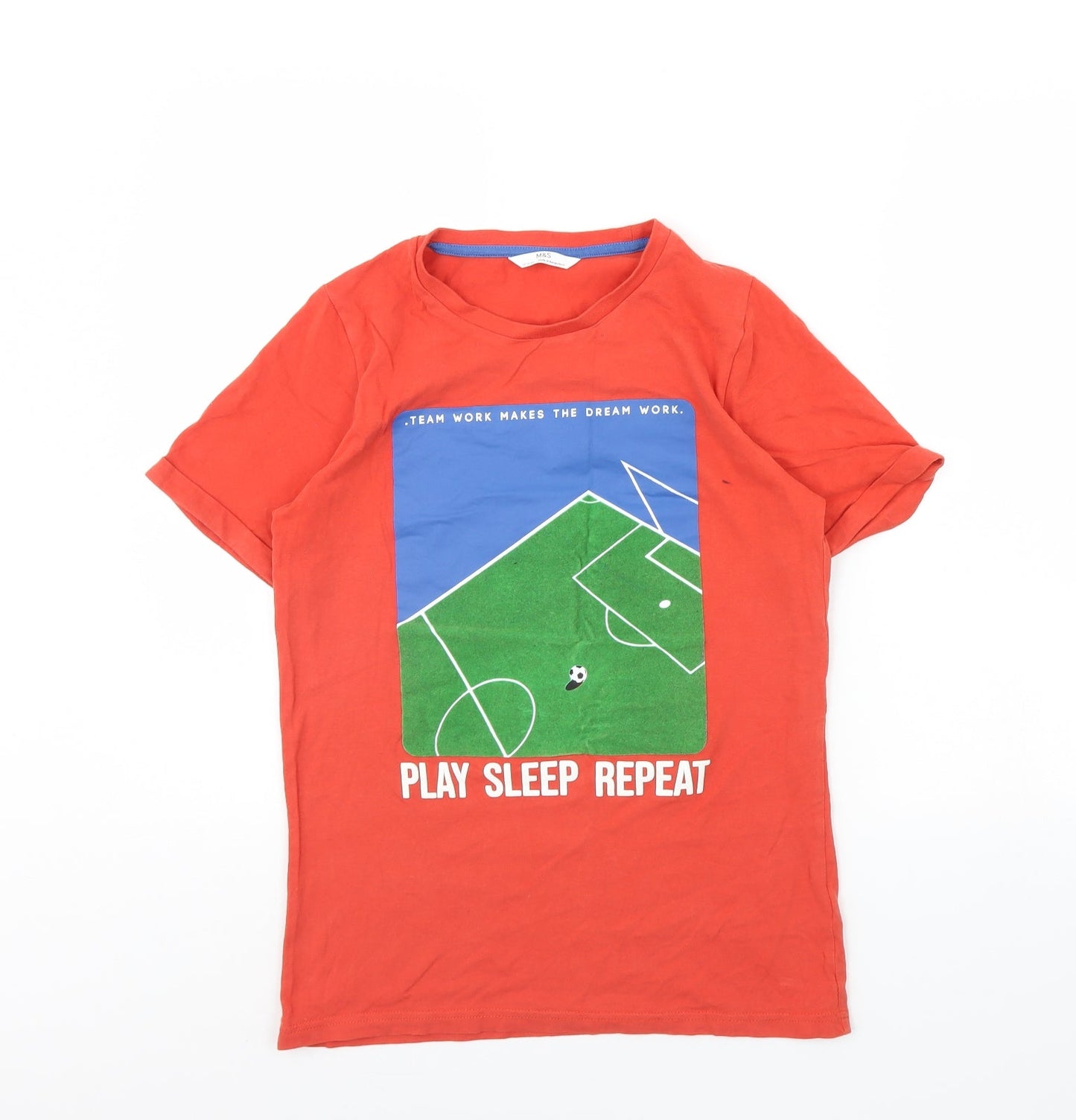 m&s Boys Red   Basic T-Shirt Size 12 Years  - Football