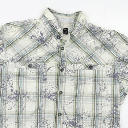 Mens UK Size M Buirton Green  Button-Up Short Sleeve Casual Shirt