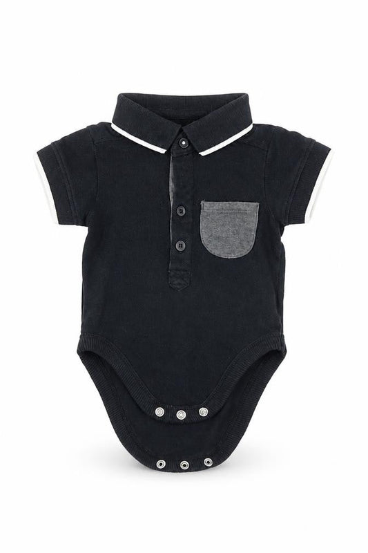 Front view of George boys’ black romper one-piece, size 3-6, months