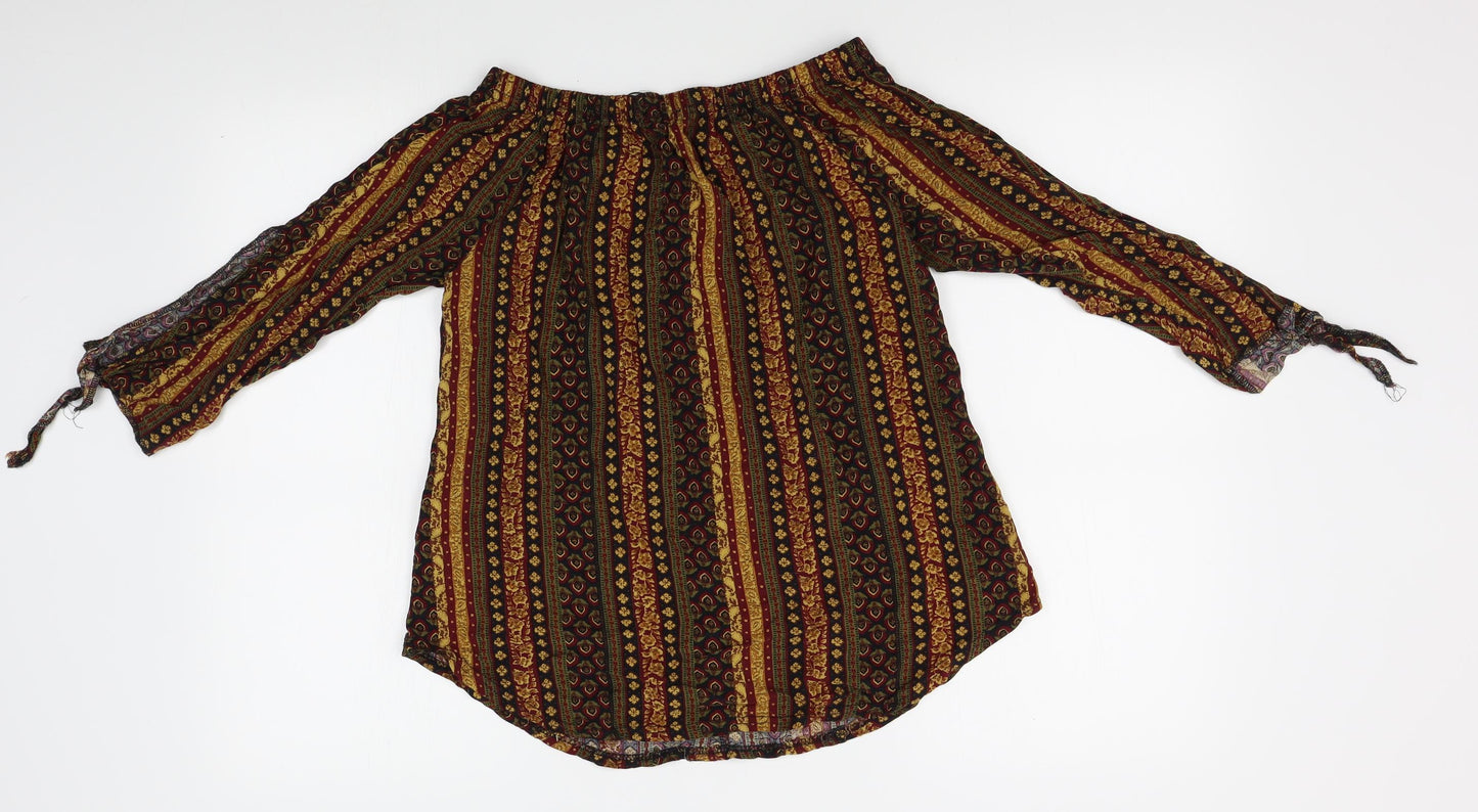 Boohoo Womens Orange Striped  Basic Button-Up Size S