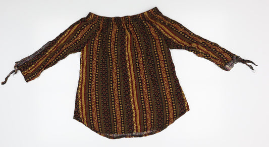 Boohoo Womens Orange Striped  Basic Button-Up Size S