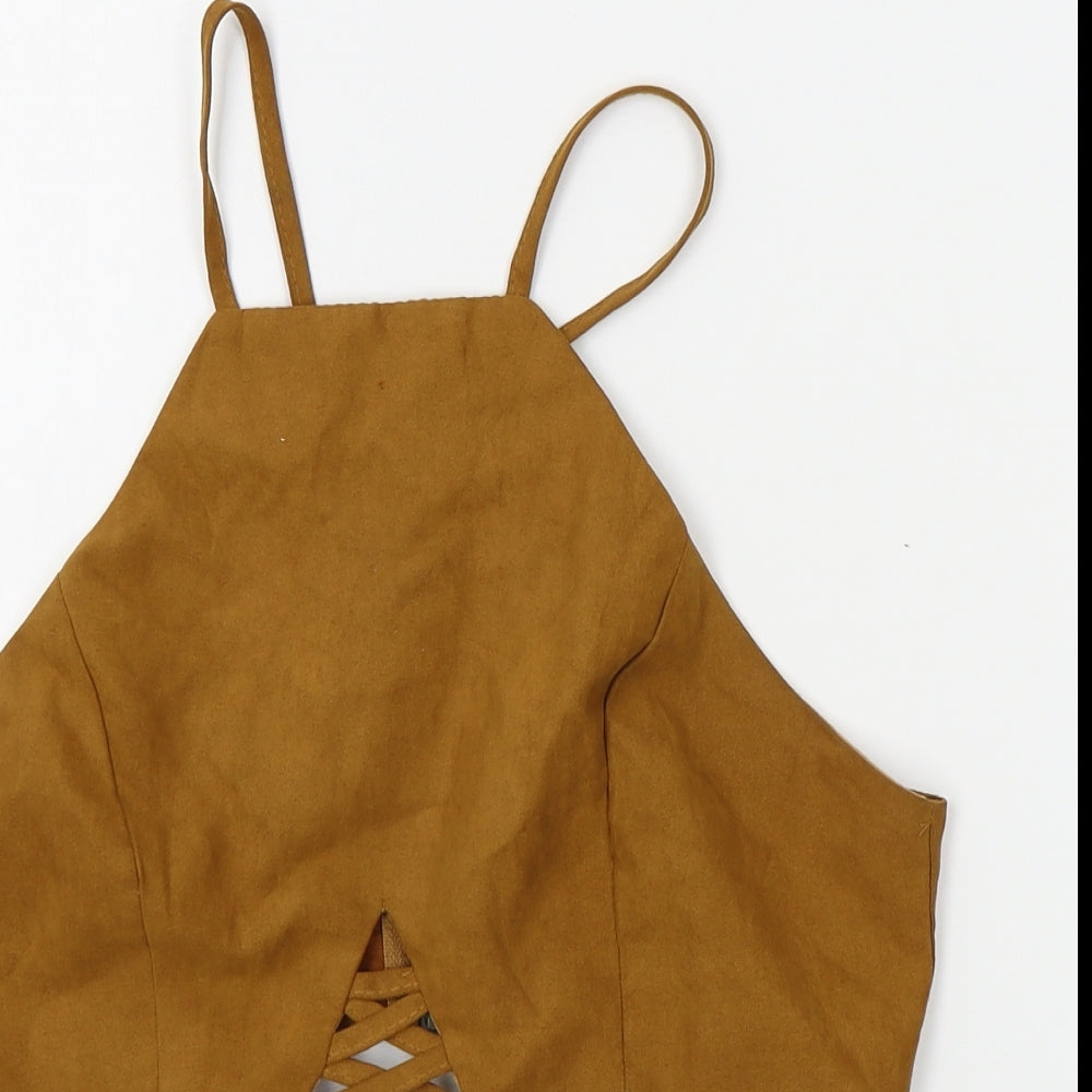Womens UK Size M Preworn Gold Cropped Tank