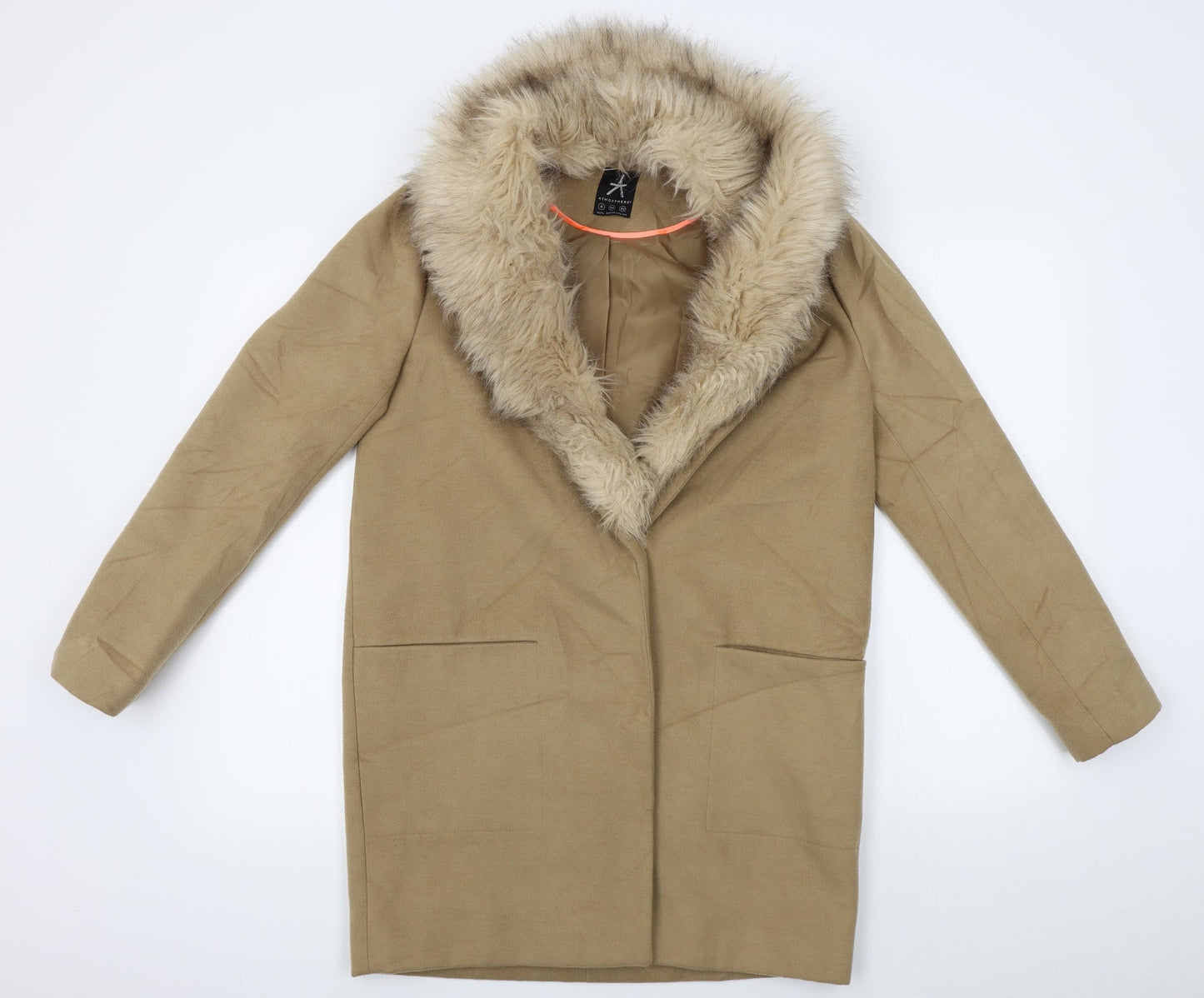Atmosphere Womens Beige   Overcoat Coat Size 6  - fur collar