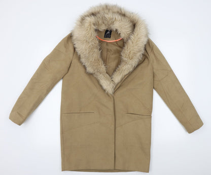 Atmosphere Womens Beige   Overcoat Coat Size 6  - fur collar