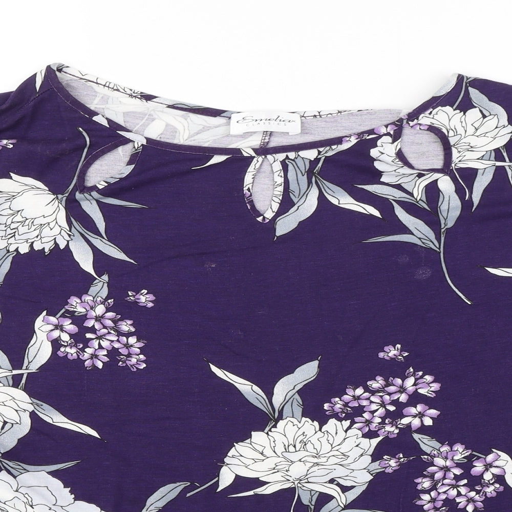 Emeliax Classics Womens Purple Floral  Basic Blouse Size L