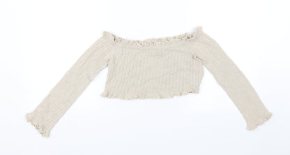 Prague Womens Beige   Cropped Blouse Size S