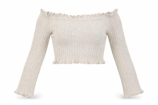 Womens UK Size S Prague Beige Cropped Blouse