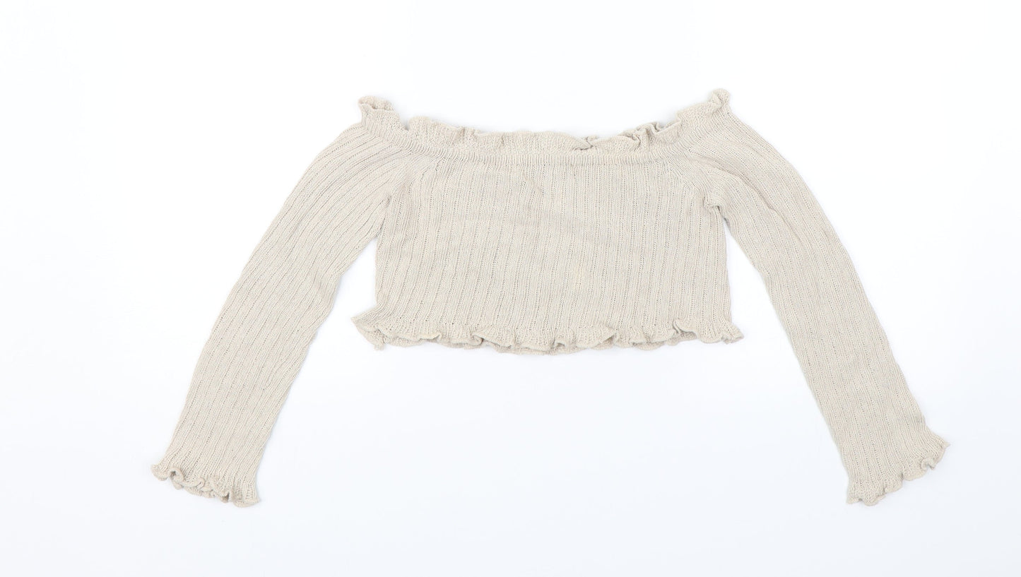 Prague Womens Beige   Cropped Blouse Size S