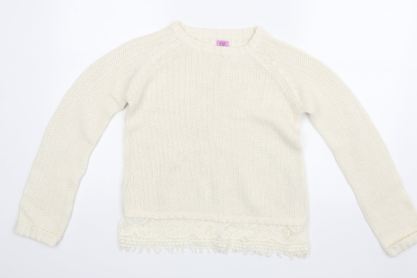 F&F Girls White   Pullover Jumper Size 12-13 Years