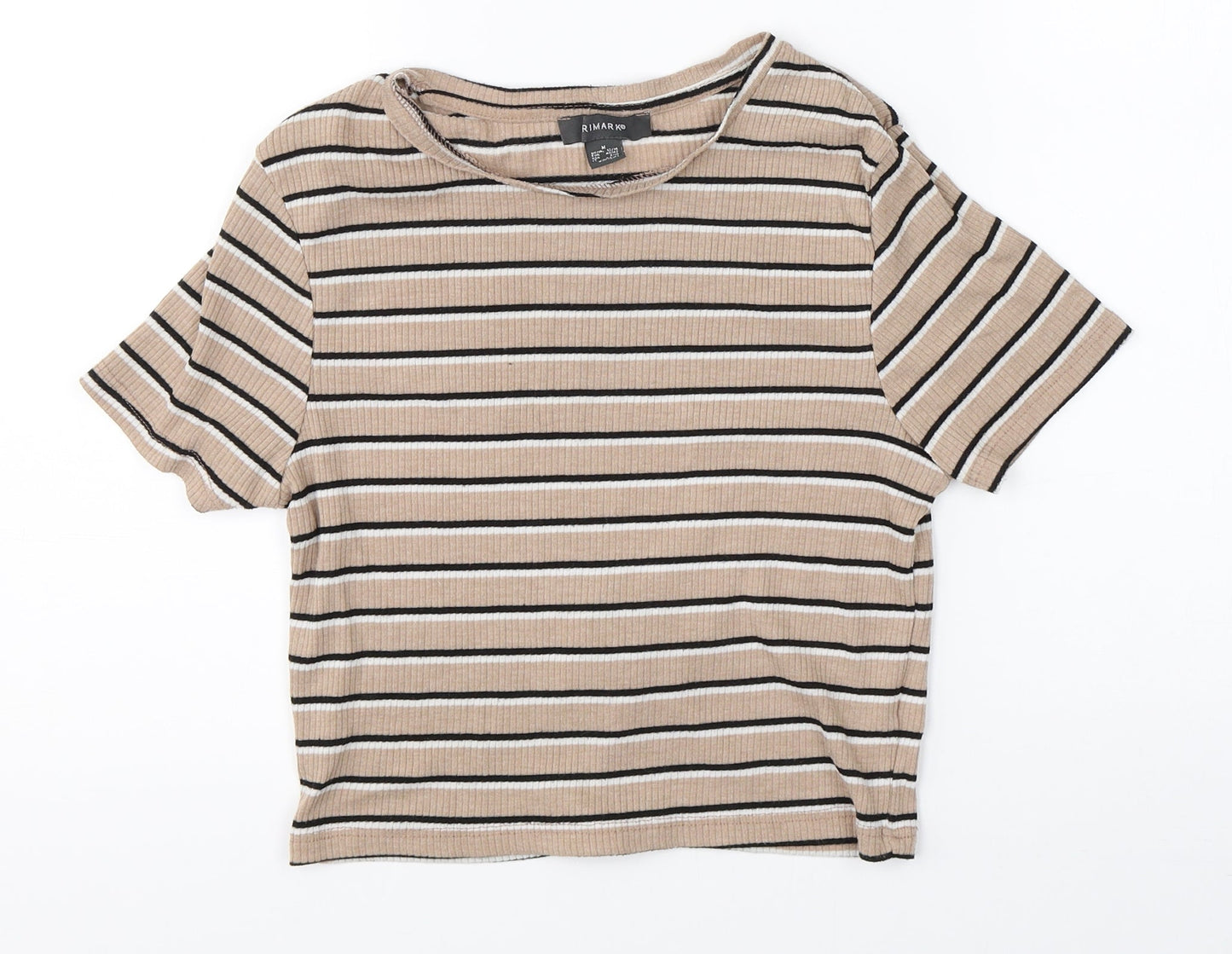 Primark Womens Beige Striped  Basic T-Shirt Size M