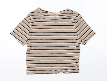 Primark Womens Beige Striped  Basic T-Shirt Size M
