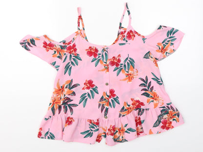 Atmosphere Womens Pink Floral  Basic Blouse Size 4  - open shoulder