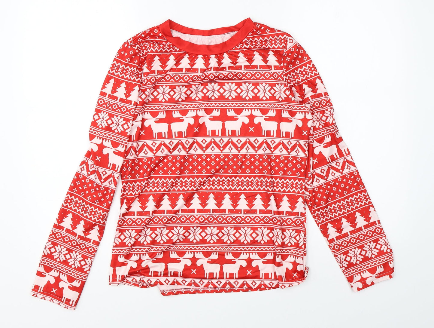 Preworn Mens Red Fair Isle Satin Pullover Jumper Size S  - christmas