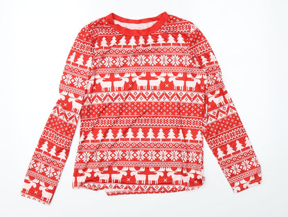 Preworn Mens Red Fair Isle Satin Pullover Jumper Size S  - christmas