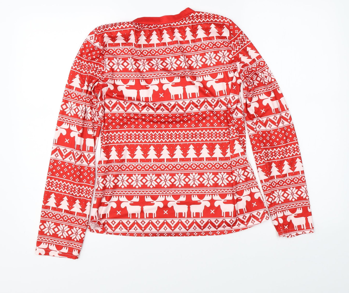 Preworn Mens Red Fair Isle Satin Pullover Jumper Size S  - christmas