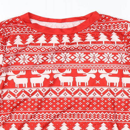 Preworn Mens Red Fair Isle Satin Pullover Jumper Size S  - christmas