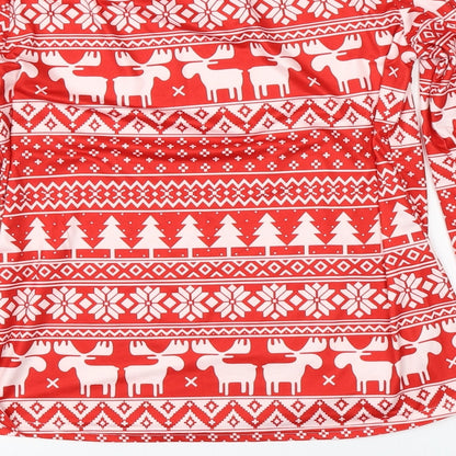 Preworn Mens Red Fair Isle Satin Pullover Jumper Size S  - christmas