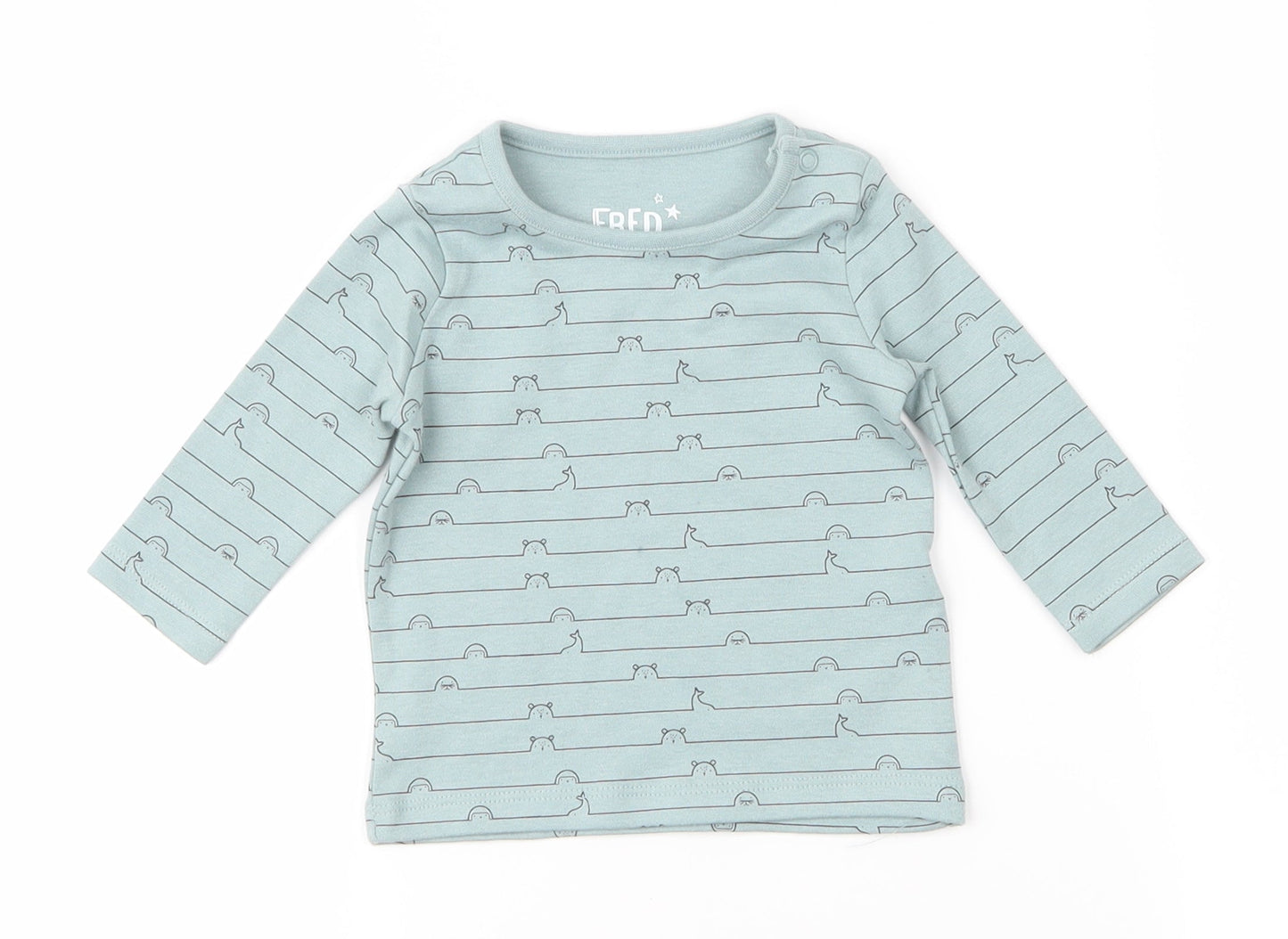 Fred & Flo Baby Green Animal Print  Basic T-Shirt Size 0-3 Months  - Bears, Whales, Seals