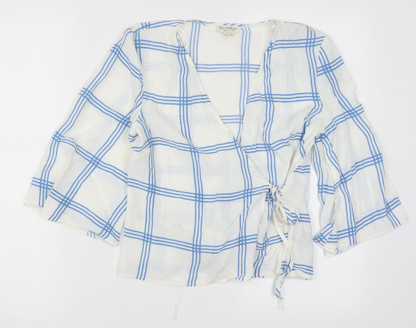 Miss Selfridge Womens White Check  Wrap Blouse Size 6  - Blue