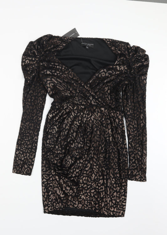Dorothy Perkins Womens Black Animal Print  Mini  Size 8