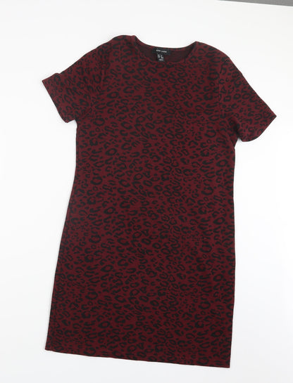 New Look Womens Red Animal Print  T-Shirt Dress  Size 8
