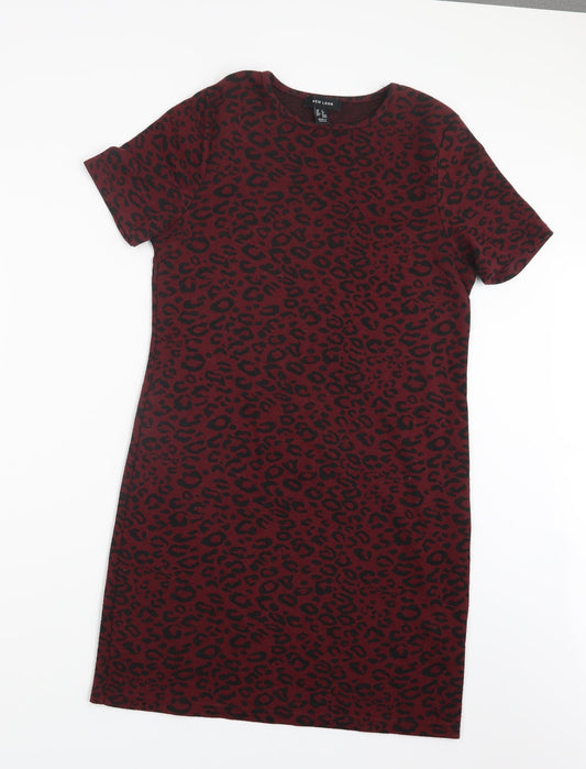 New Look Womens Red Animal Print  T-Shirt Dress  Size 8