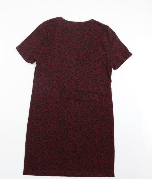 New Look Womens Red Animal Print  T-Shirt Dress  Size 8
