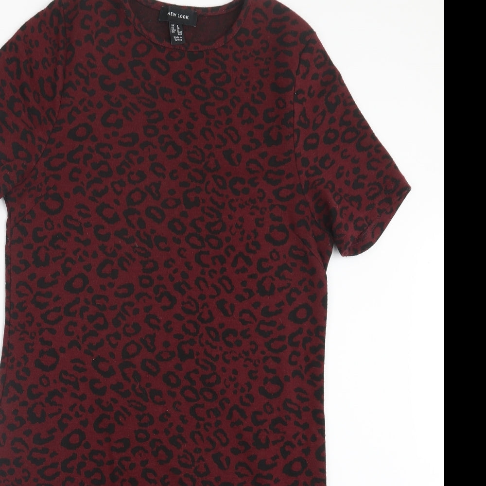 New Look Womens Red Animal Print  T-Shirt Dress  Size 8