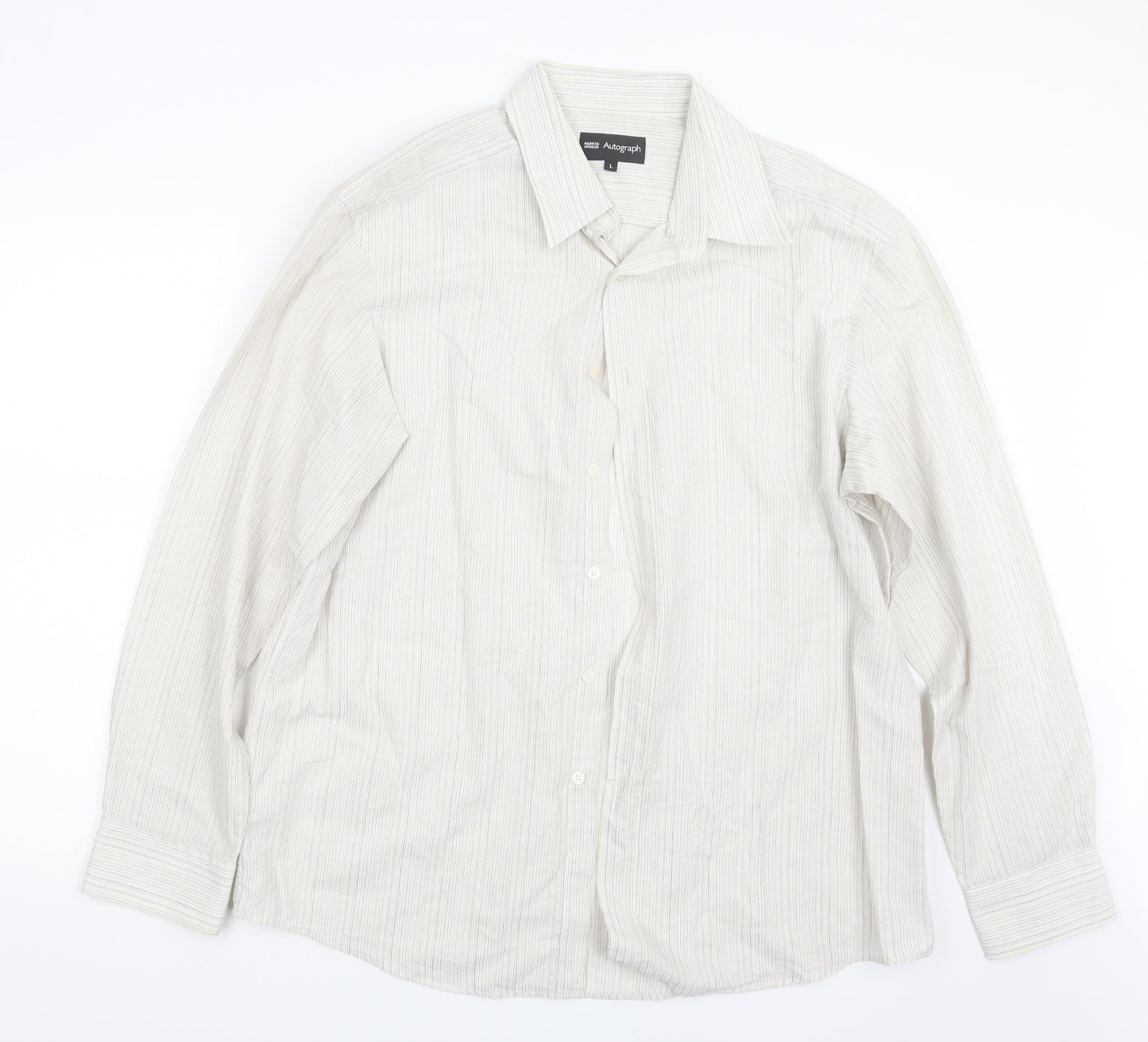 Autograph Mens Beige Striped   Button-Up Size L