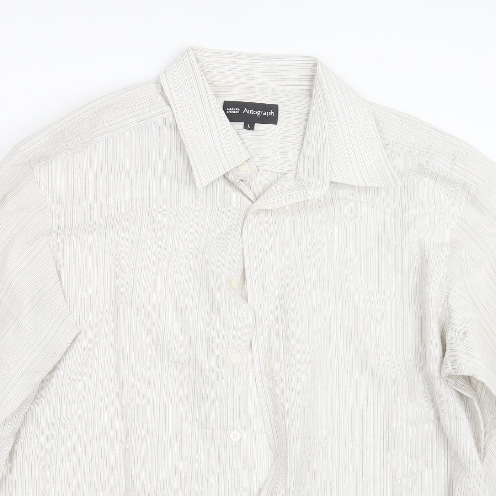 Autograph Mens Beige Striped   Button-Up Size L