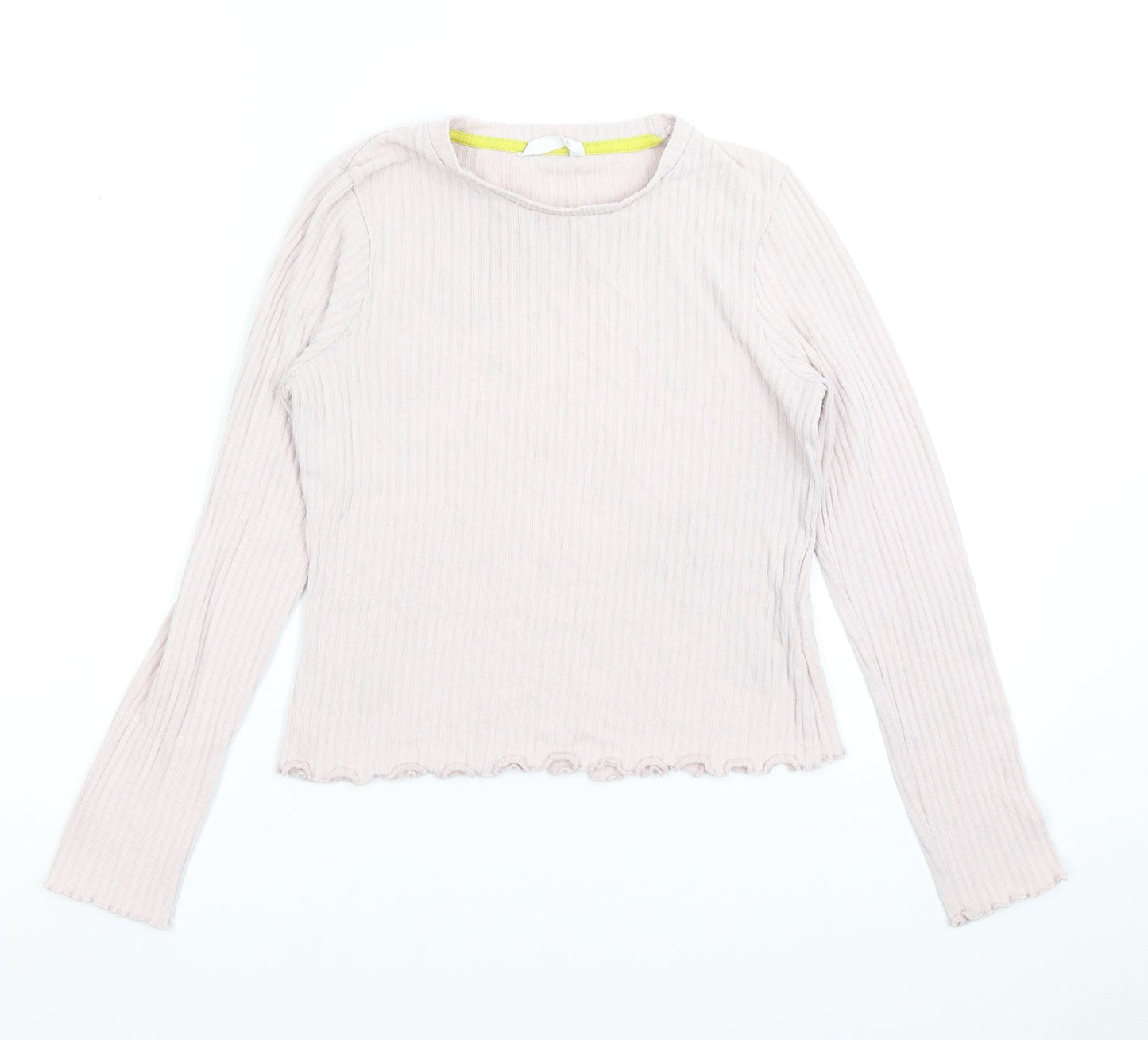 M&S Girls Pink   Basic T-Shirt Size 11-12 Years  - Lettuce Edging