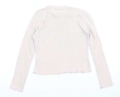 M&S Girls Pink   Basic T-Shirt Size 11-12 Years  - Lettuce Edging