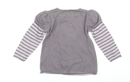 Vynil Fraise Girls Purple Striped Knit Pullover Jumper Size 5 Years