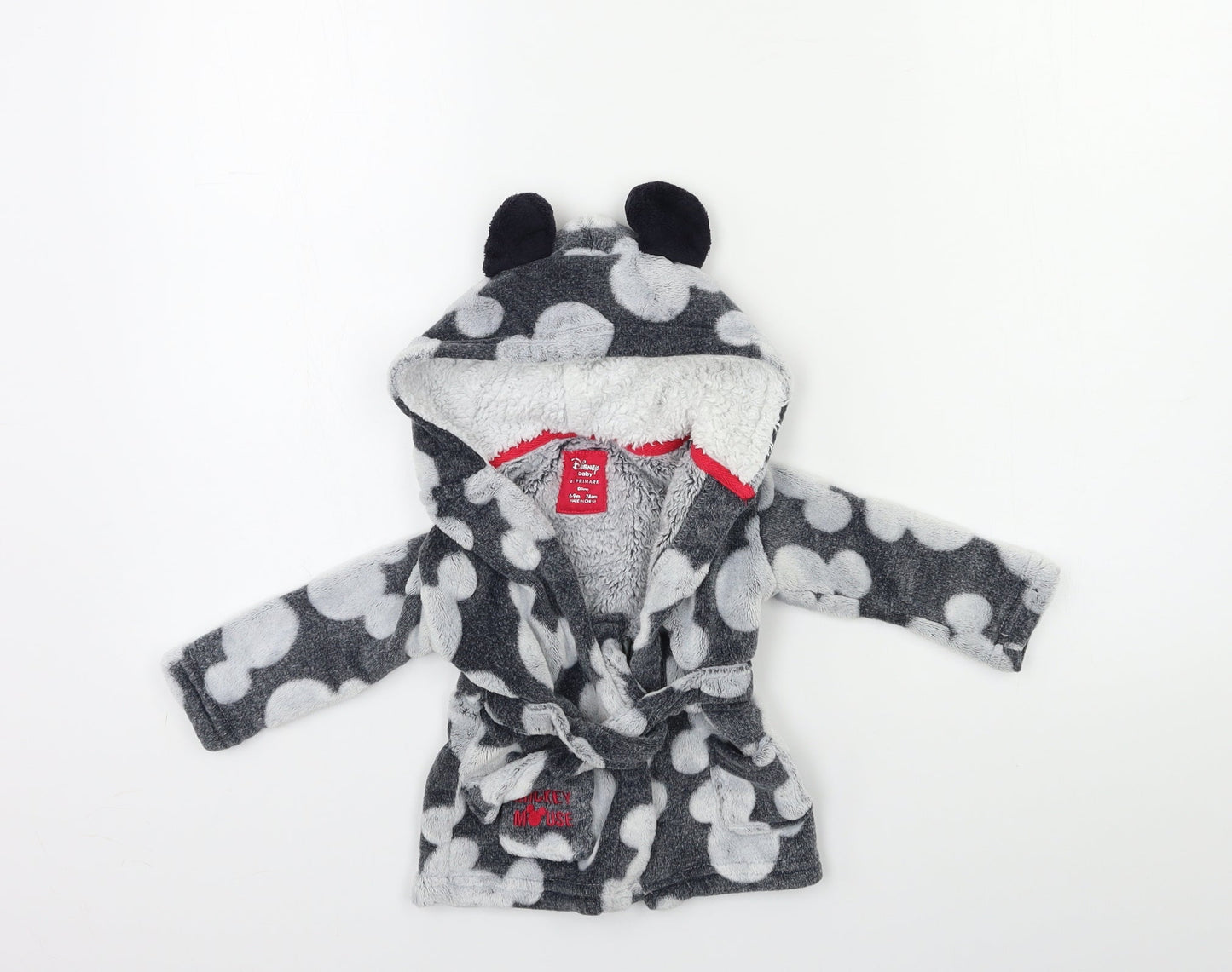Disney Baby Grey Polka Dot Fleece Kimono Gown Size 6-9 Months