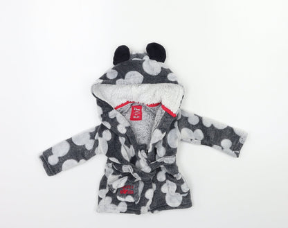 Disney Baby Grey Polka Dot Fleece Kimono Gown Size 6-9 Months