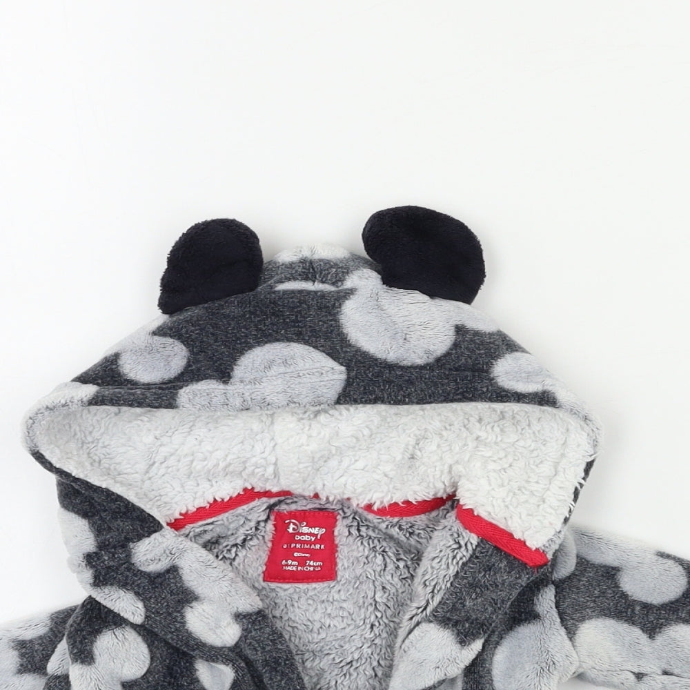 Disney Baby Grey Polka Dot Fleece Kimono Gown Size 6-9 Months