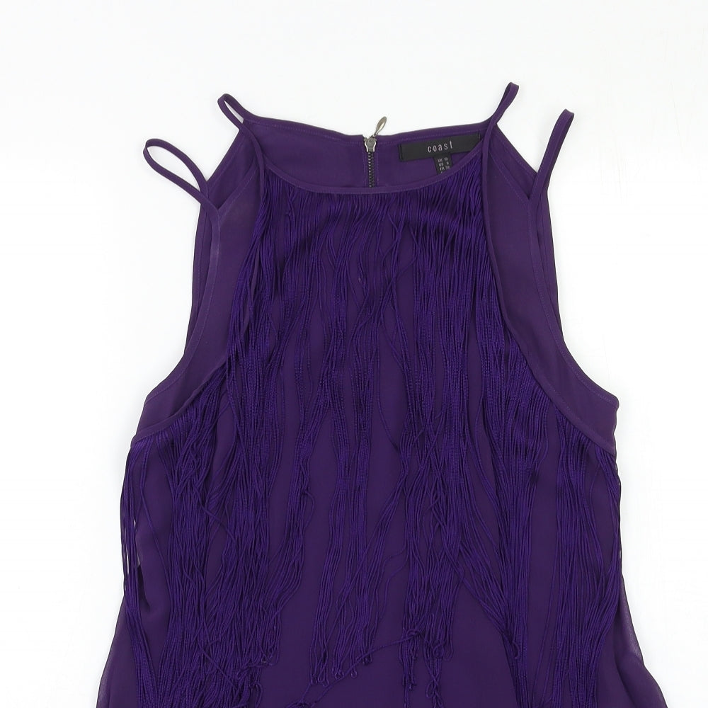 Coast Womens Purple   Basic Blouse Size 10  - tassel front